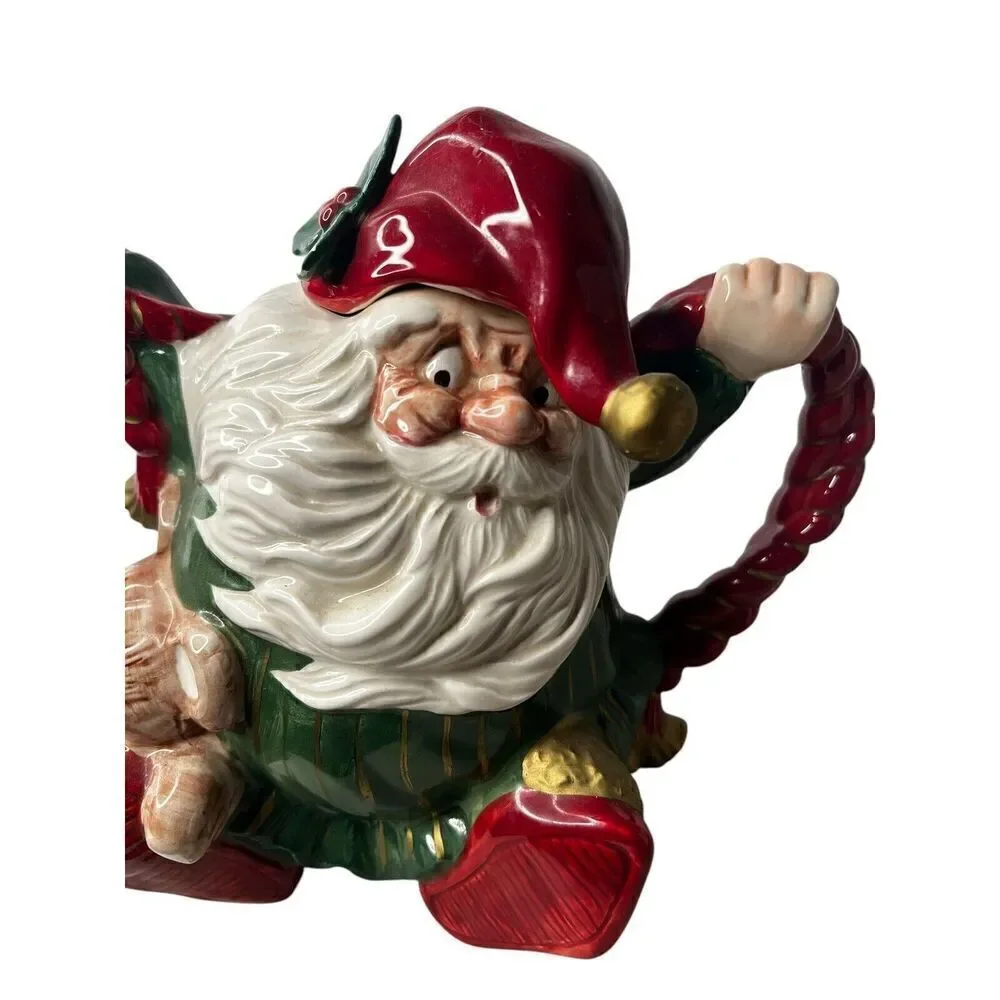 Vtg Fitz and Floyd Old World Christmas Santa Elf Teapot 1989 40 Oz Tea Pot